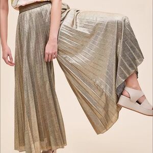 Anthropologie Metallic Gold Maxi Pleated Pants